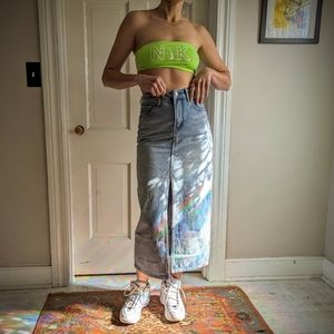 High waist Denim Midi Skirt with front opening